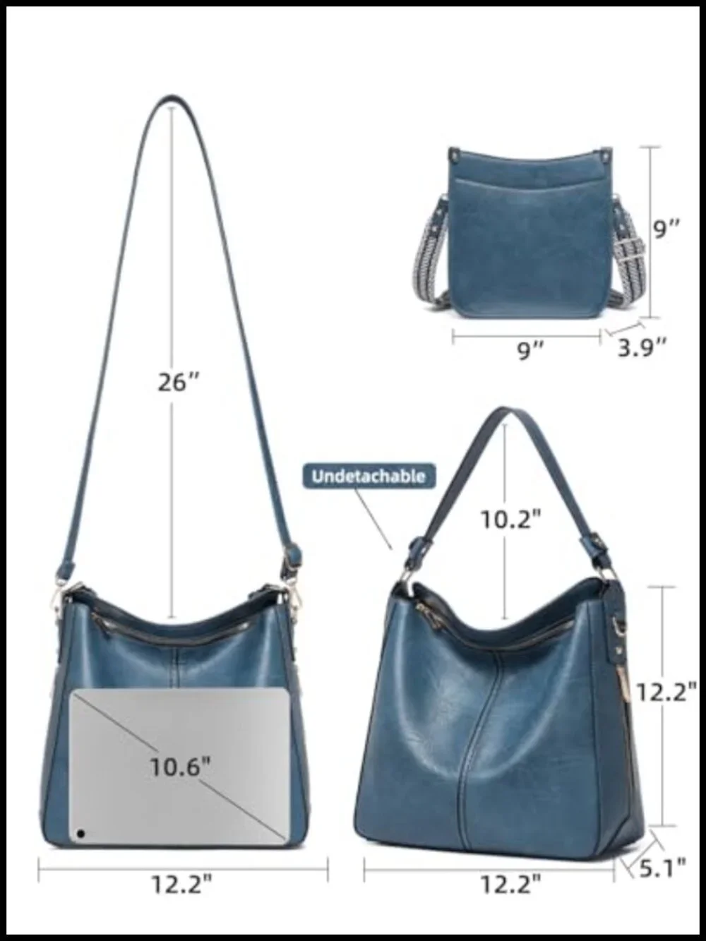 3pc Crossbody Bag Set PU Leather Tote Shoulder Handbag with Wallet Adjustable